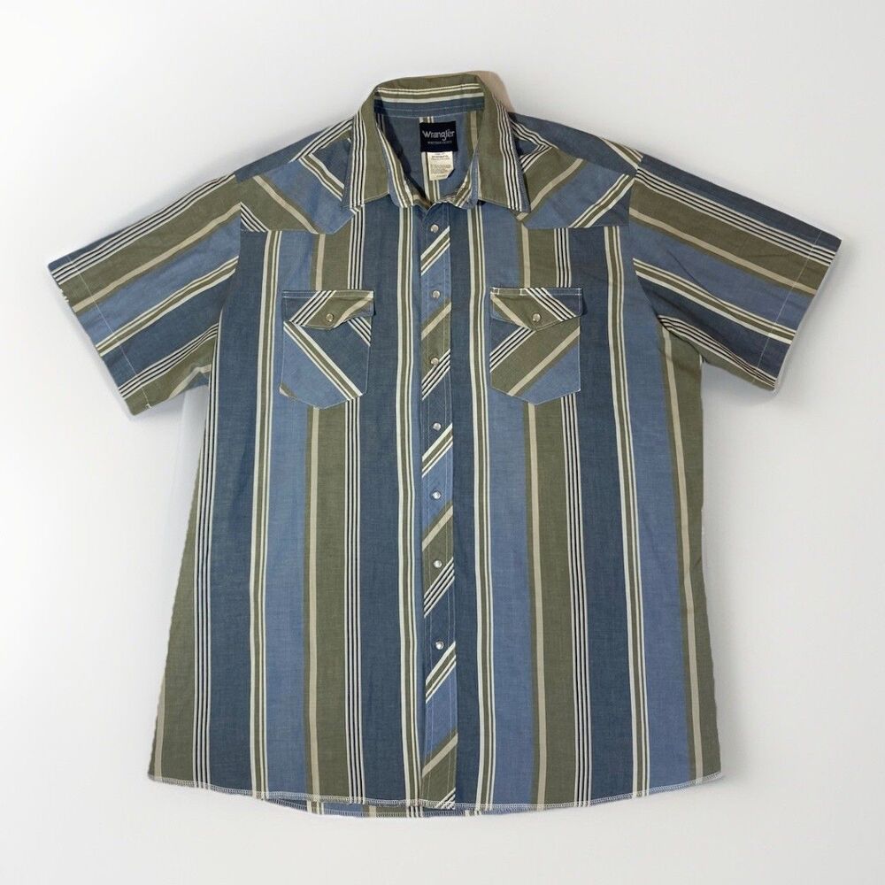 Vintage Pearl Snap Wrangler Western Shirt Cowboy Mens Size 2XLT